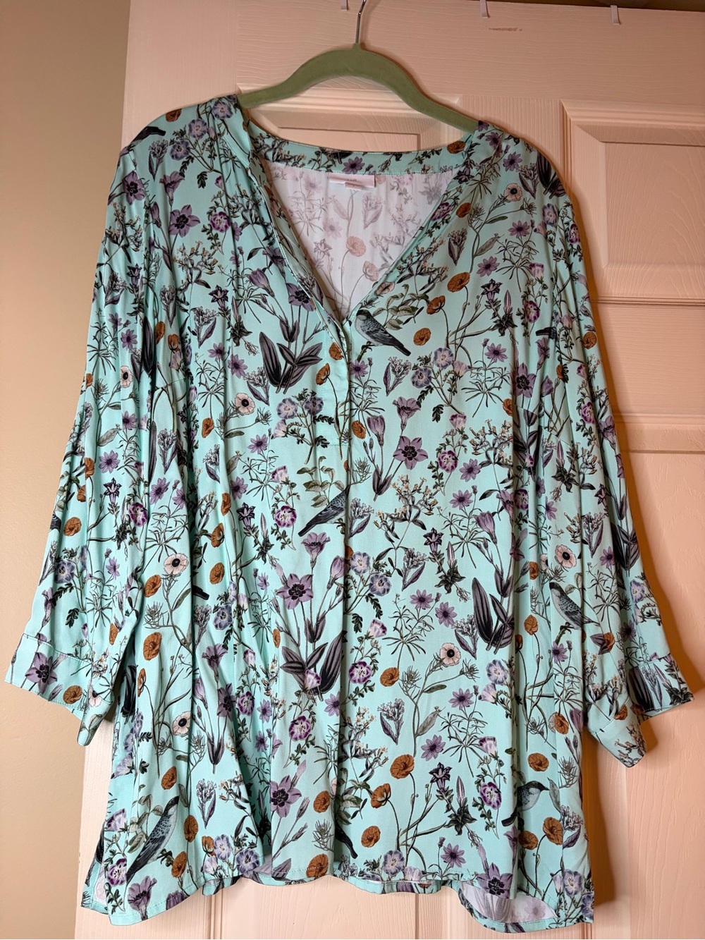 J. Jill Mint Floral V-Neck Button-Front Tunic